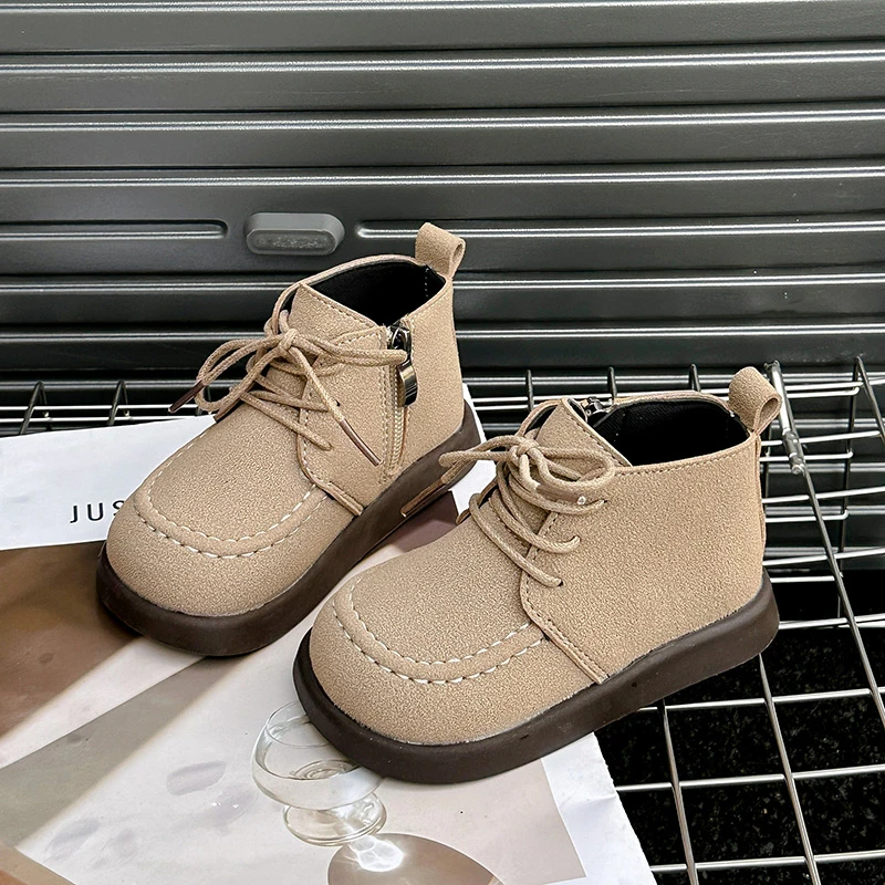 Botas de neve de couro infantil, bota de tornozelo, sola macia, quente, luxuoso, camurça, ao ar livre, meninos, meninas, inverno, tamanho 22-33