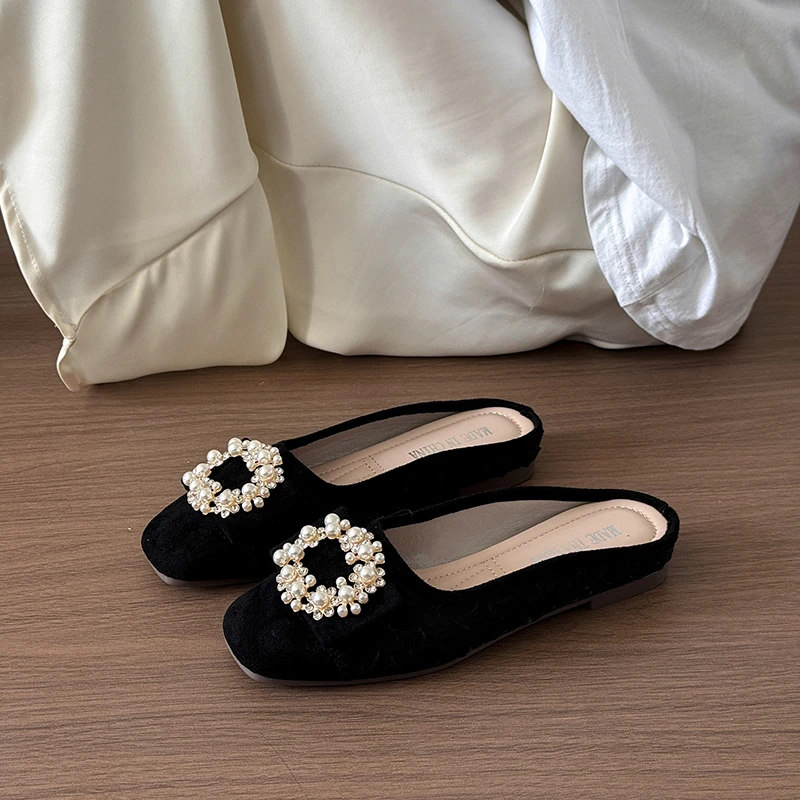 

Women's French Half-slippers Fashionable Pearl Decoration Elegant Women's Elegant comfortable and convenientHalf-slippers