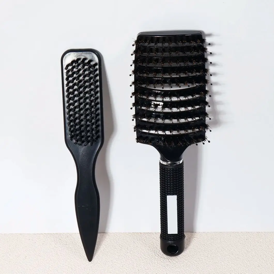 2pcs comb set, hollowed out large curved comb, textured oil head brush, beard brush, comb shape, Special for real hair wigs