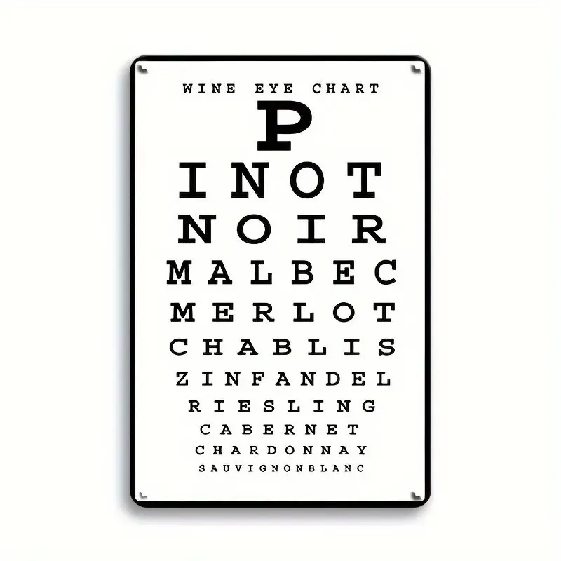 Vintage Wine Grape Varieties Eye Chart Metal Sign Funny Wine Lover Wall Decor Bar Wine Cellar Hanging Plaque