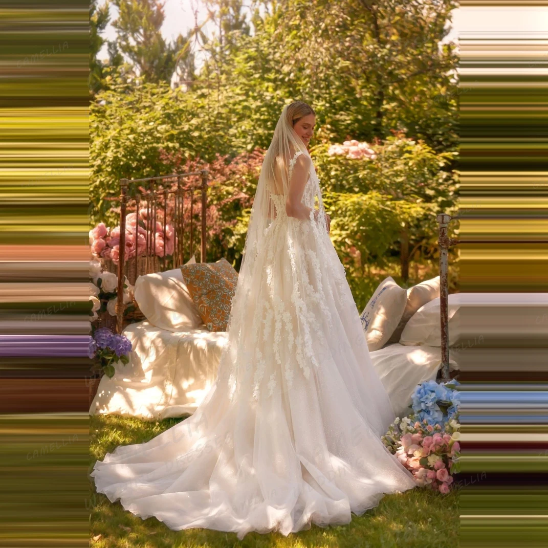 فساتين زفاف فاخرة للنساء على شكل حرف A بدون أكمام دانتيل زينة سويب تراين زي العرائس بدون ظهر Vestidos De Novia مخصصة