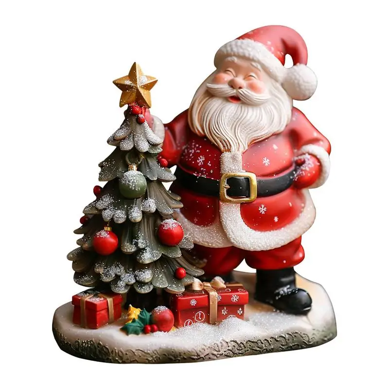 Santa Claus Figurines Resin Festive Sculpture Santa Claus Christmas Tree Decorative Holiday Figurine for Mantle Bookshelf