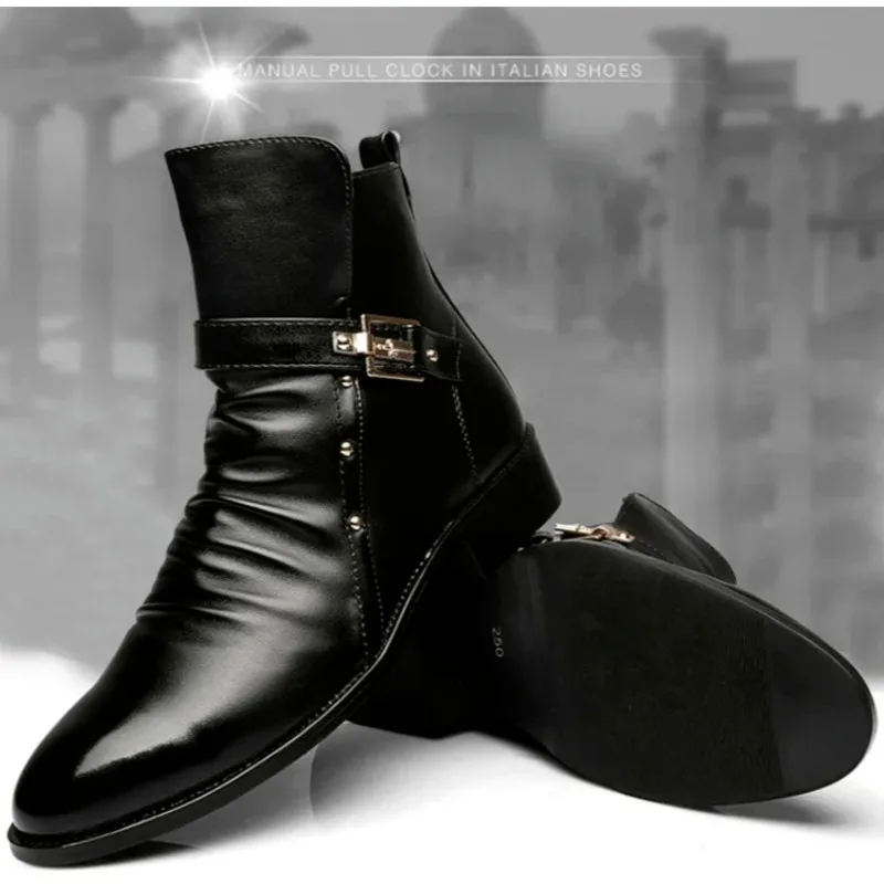

Новая мужская обувь 2025 года. Роскошные мужские ботинки с острым носком, высококачественные повседневные деловые кожаные мотоциклетные ботинки в стиле ретро.