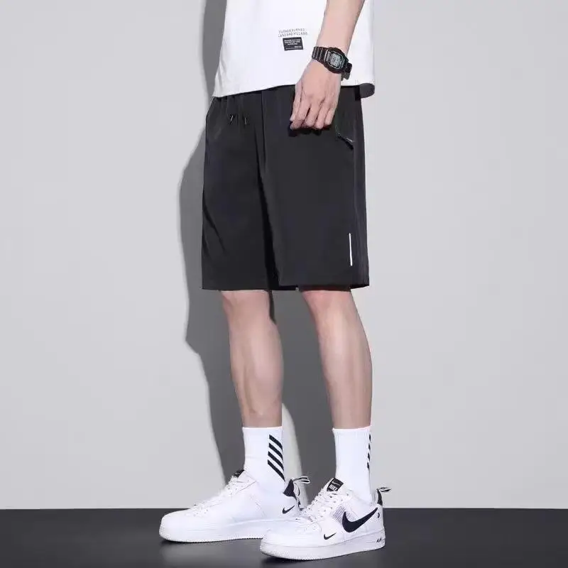 

Men's Spor Ice Silk Five-Quarter Running orts Summer Thin Reflective Strip Classic Korean Sle High Waist Straight Leg P...