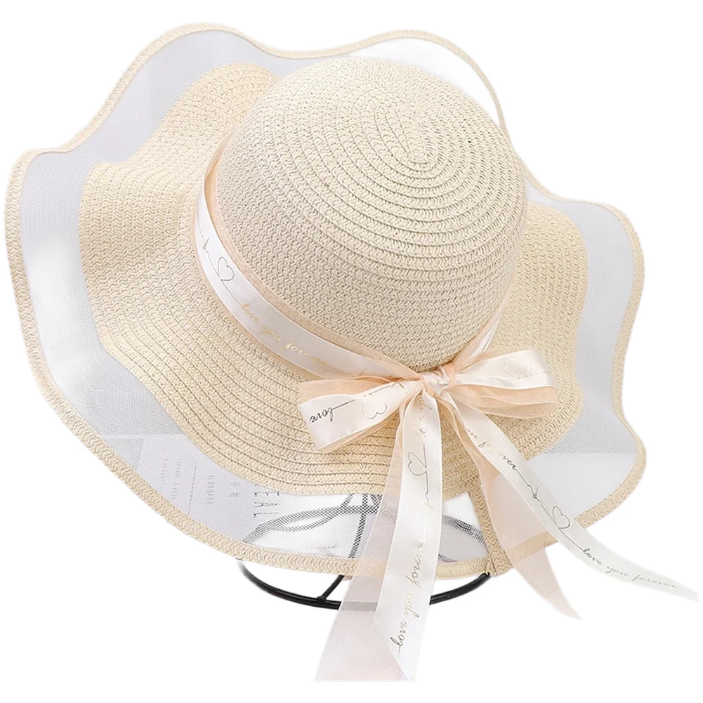 Wide Brim Straw Hat for Women Summer Sunshade Lightweight Breathable Design Korean Aesthetic for Beach and Casual Wear
