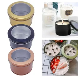 12Pcs Round Metal Tin Box Clear Window Iron Storage Box Tea Food Jar Candy Cake Boxes Jewelry Cream Cosmetic Container Empty Pot