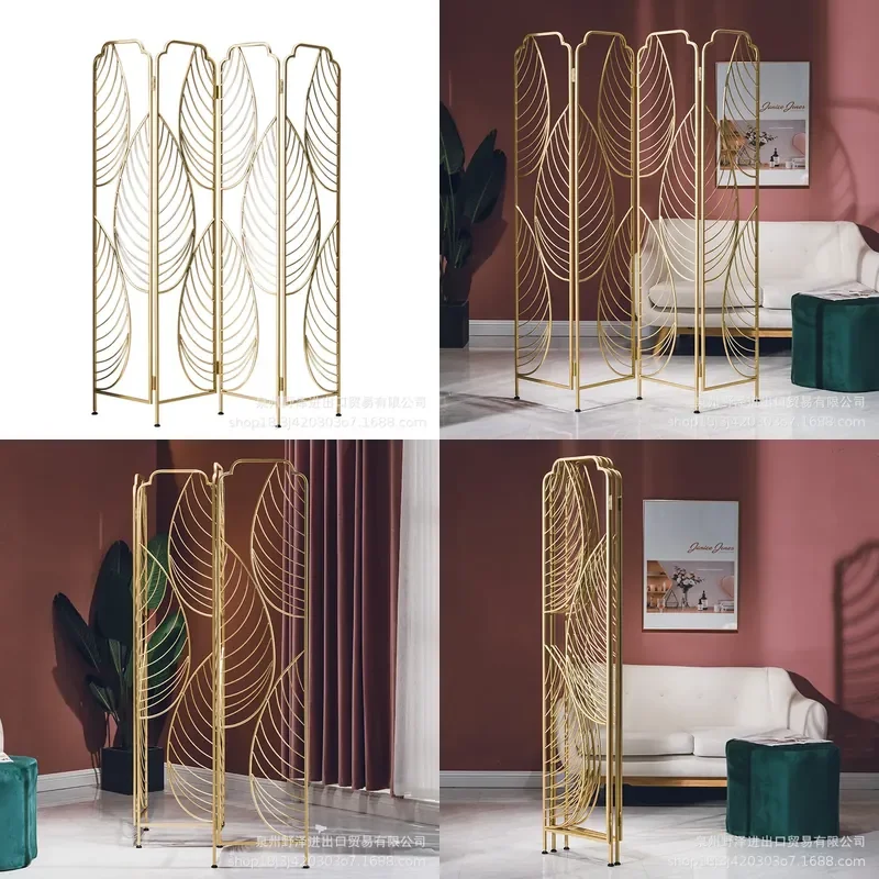 Modern Metal Folding Room Divider Screen New Chinese Style Portable Partition for Living Room Office Decor