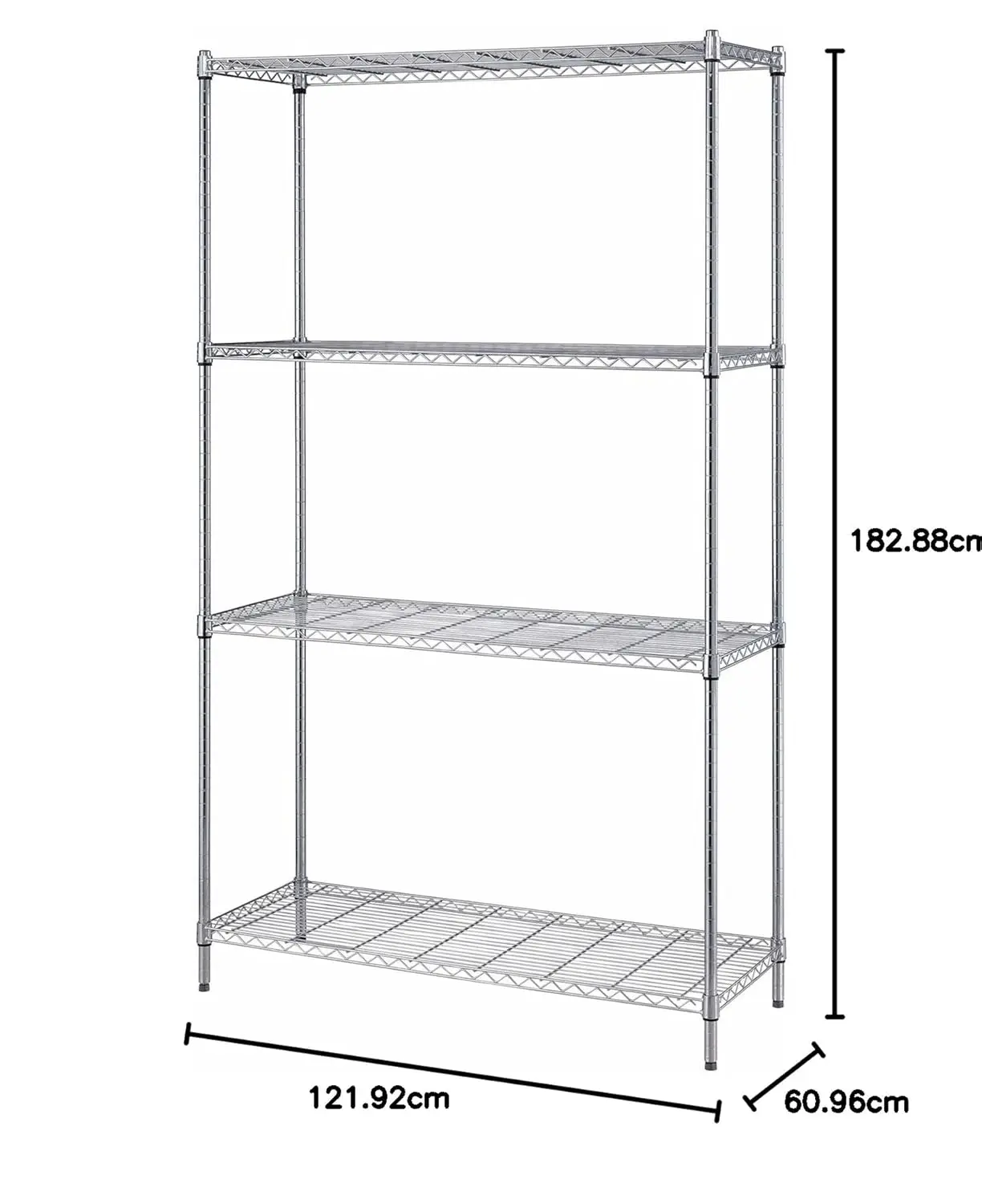 Quantum Storage Systems RWR72-2442LD 4-Shelf Adjustable Wire Shelving Unit, 300 lb. Load Capacity per Shelf, Chrome Finish, 72