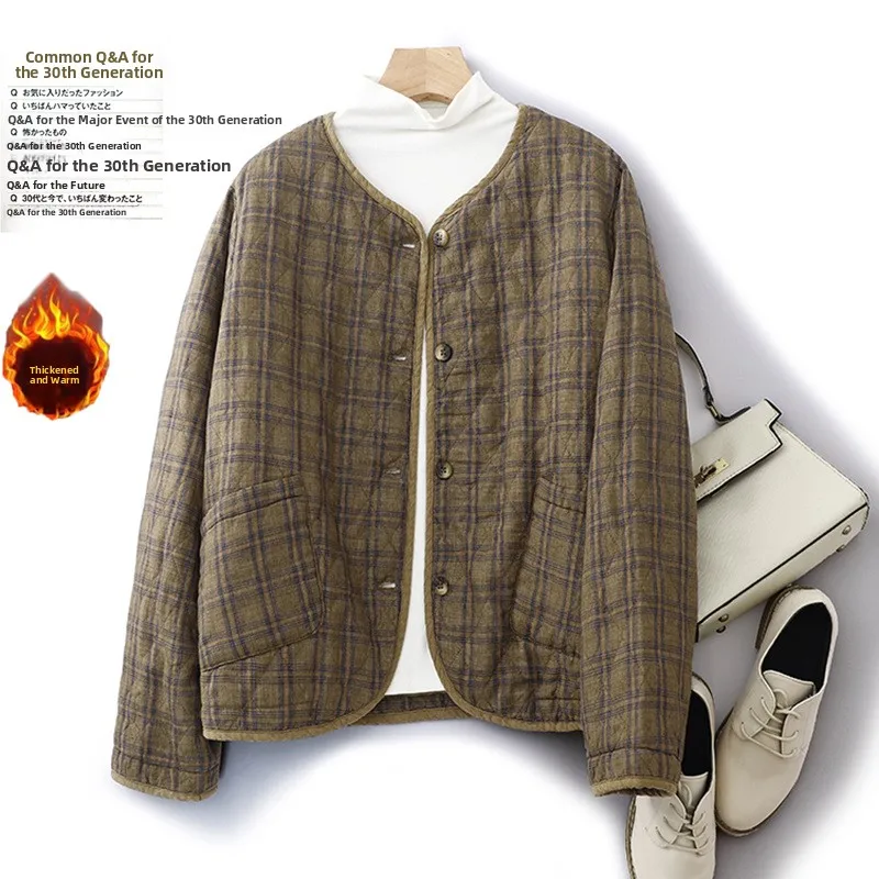 

Women's Cotton Flannel ort Jaet Korean Japanese Retro Plaid Loose Casual Slimming Baseball Sle Streetwear Coat