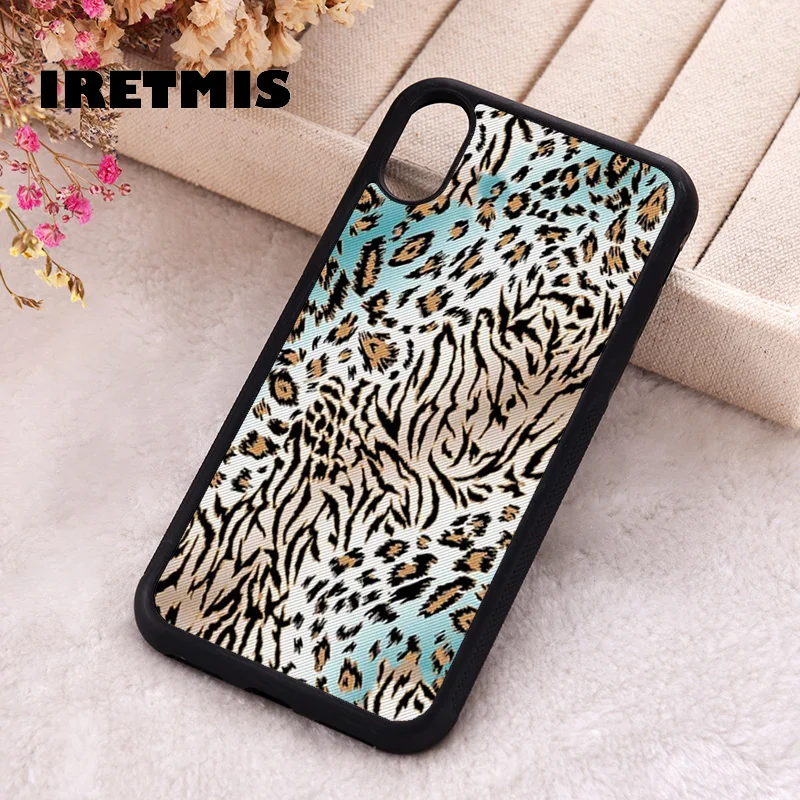 Iretmis Phone Cover Case For iPhone X XS Max XR 11 12 13 PRO MINI 14 15 16 Plus Rubber Silicone Blue leopard