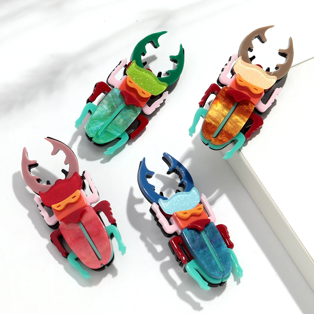 Funny Acrylic Colorful Beetle Splicing Brooches Creative Resin Insect Badge Brooch Clothing Accessory Jewelry Gifts