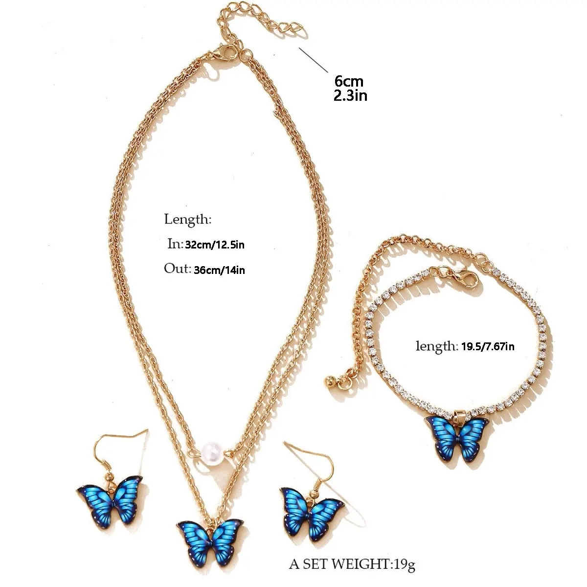 3pcs Butterfly Pendant Necklace, Earrings and Bracelet Combination Set, Suitable for Women to Wear at Parties