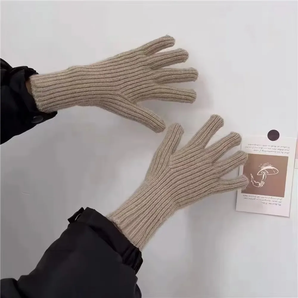 Vintage Long Knitted Gloves Touchscreen Solid Color Warm Mittens Winter Gloves Outdoor Riding