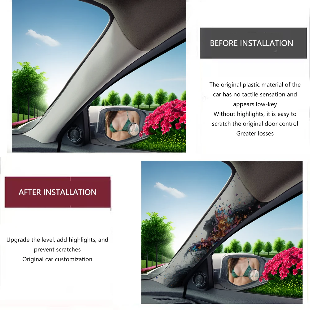 Broken Cocoon and Butterfly Pattern Car AB Column Decal Modification, Leaving No Trace, Self-Adhesive, Easy to Install view 5