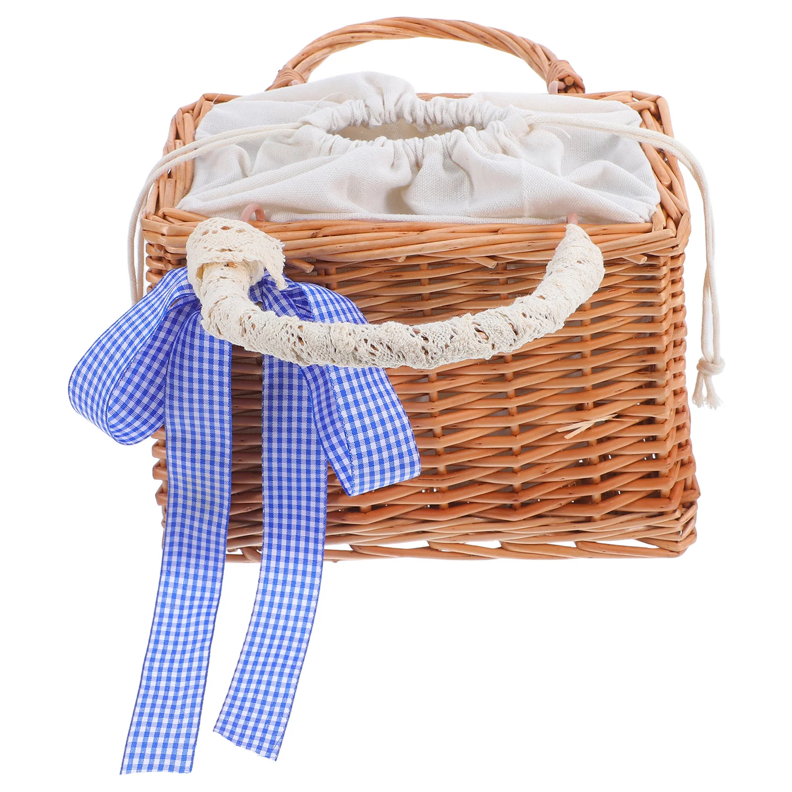 

Woven Basket With Handle Boho Rattan Handbag Summer Beach Tote Picnic Shopping Outdoor Lightweight Square Basket