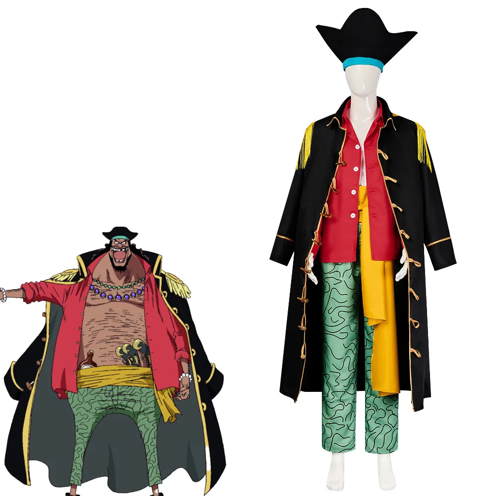 Disfraz de Cosplay de Marshall·D·Teach, Nuevo Disfraz de los Cuatro Emperadores del Mundo, Uniforme de Barba Negra, Capa Negra, Sombrero, Traje de Halloween para Hombre