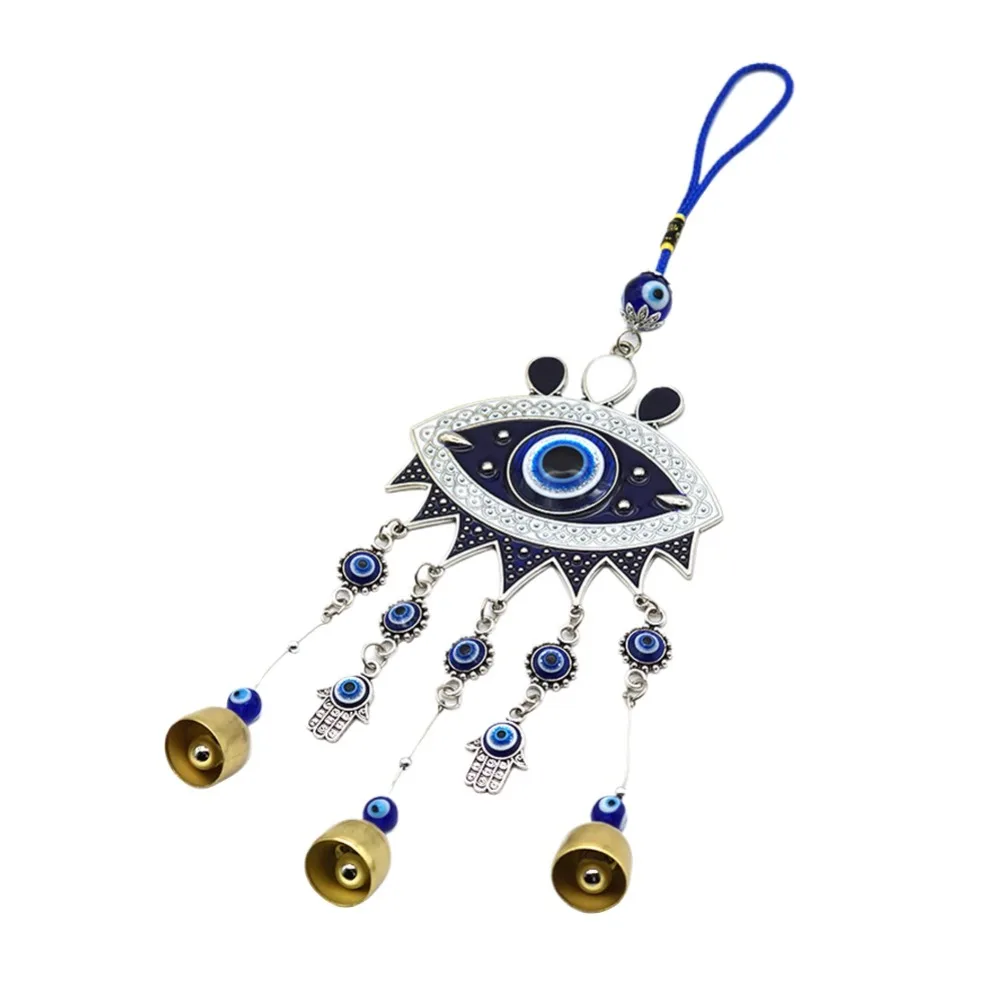 Evil Eye Home Decor Wall Wind Bell Outdoor Wind Catcher Chime Metal Eye Protection Against Evil Luck Bell for Gateway Car Garden