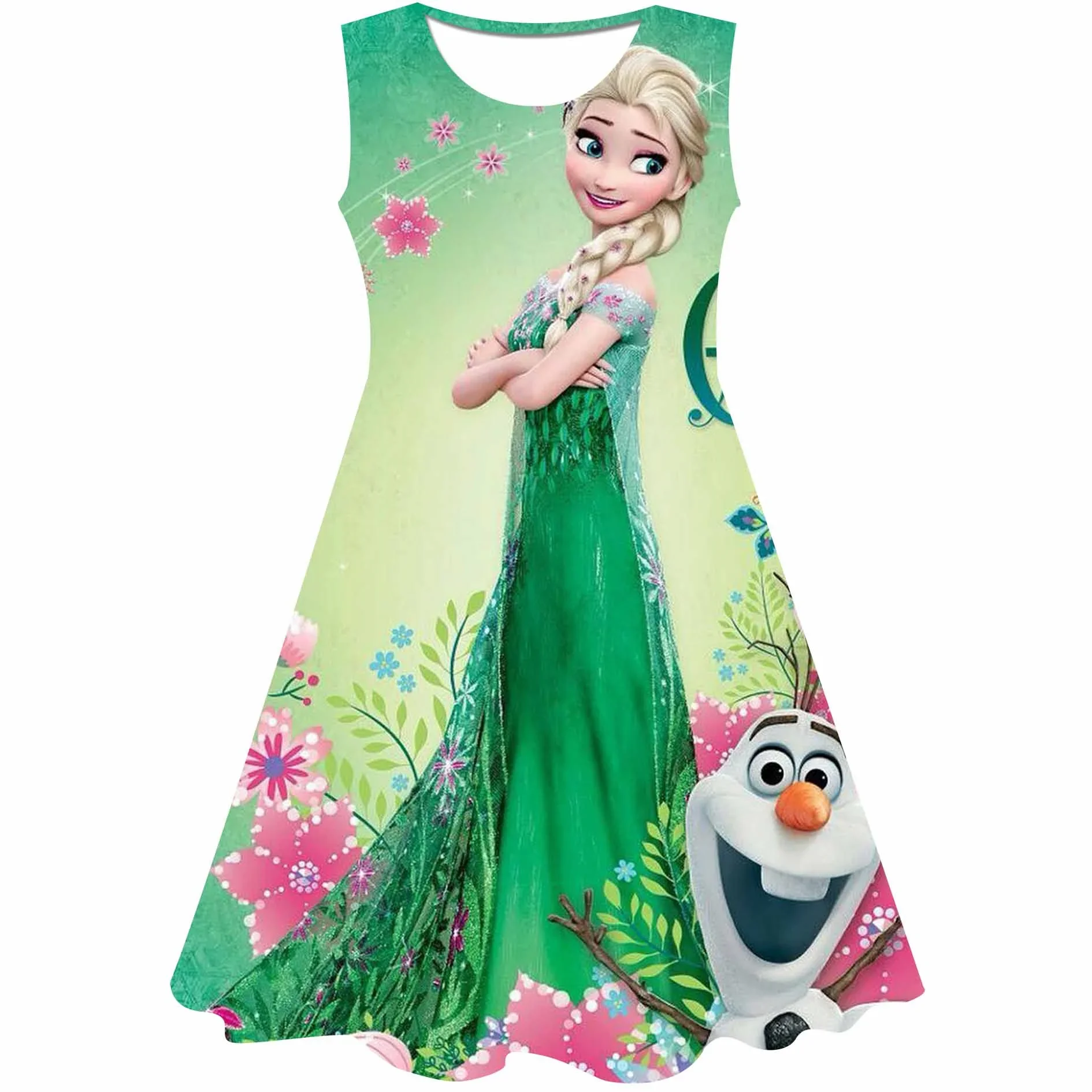 Summer Kids Clothes Pretty Korean Little Girls Dresses Frozen Elsa Anna Princess Party Costume Vestidos Bow 3D Outfits Clothing