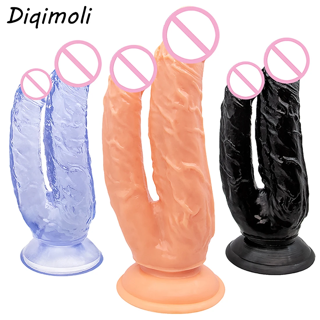 Double Dildos Double Penetration Vagina and Anus Soft Penis Realistic Dick Anal Plug Big Phallus Butt Plug Sex Toys for Women