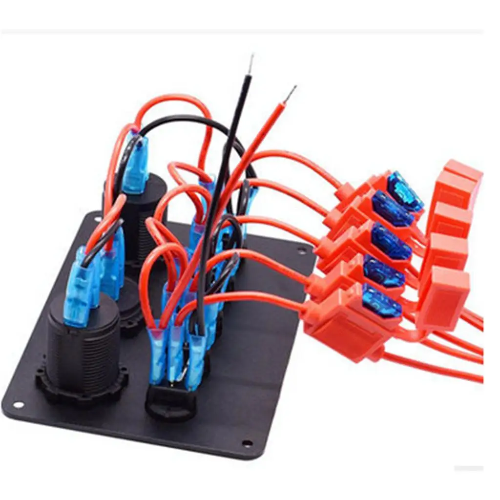 Pre-wired 5 Gang Multi Rocker Switch Panel USB Voltmeter LED Display for 12V 24V Car Truck Marine