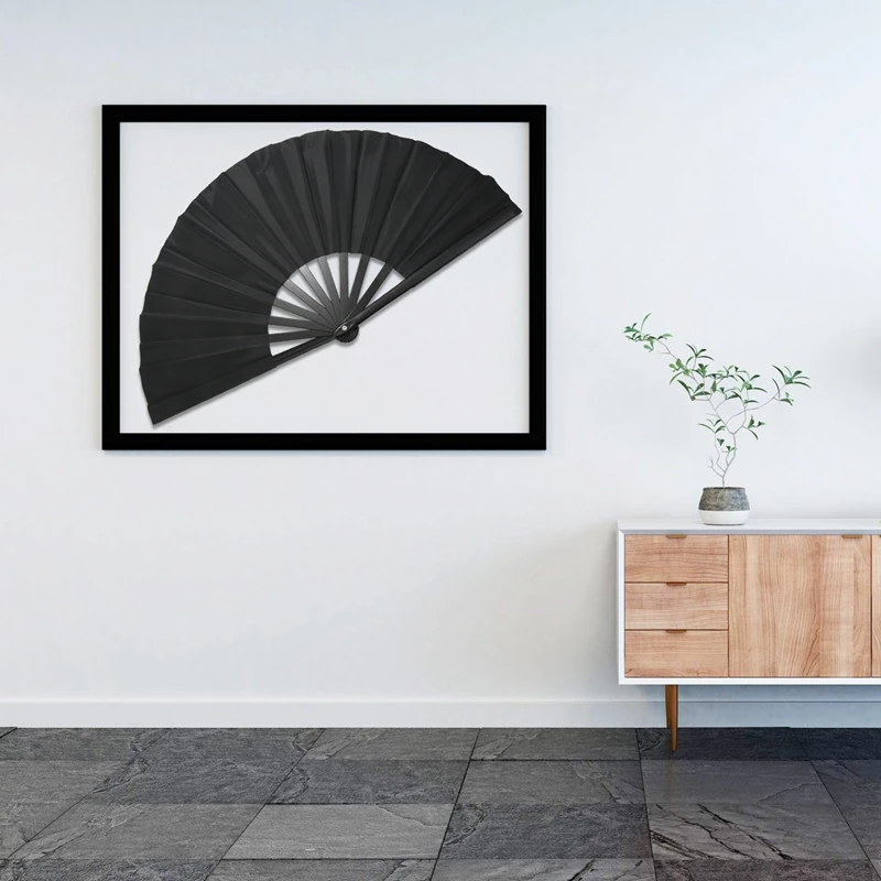 2 pezzi grande ventaglio pieghevole in tessuto di Nylon ventaglio pieghevole portatile cinese Kung Fu Tai Chi Fan Black Decoration Fold Hand Fan per la festa