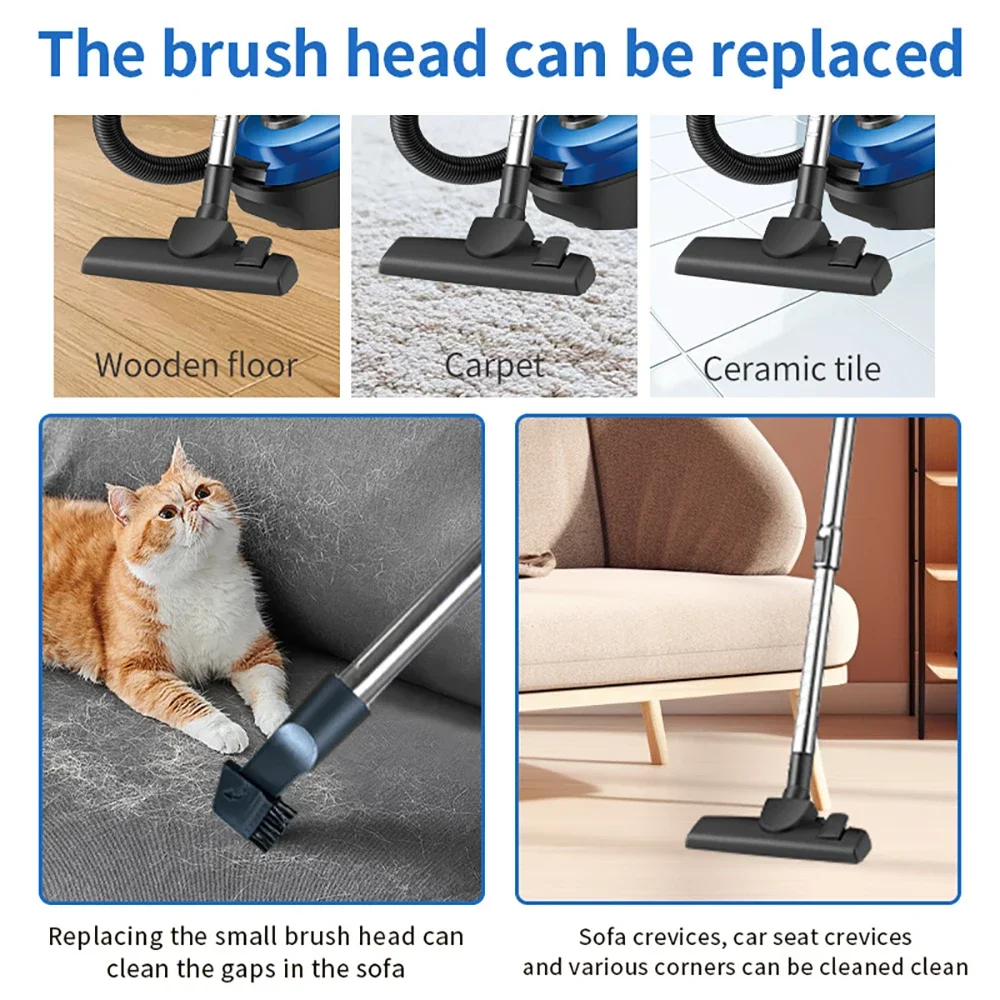 2000W Household Silent Vacuum Cleaner, Strong Suction, Replaceable Brush Head, for Carpet and Floor, Dead Corner Under Sofa