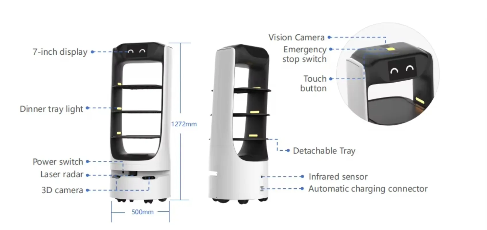 New Metal Delivery Robot for Home Use Hotel/Restaurant Robotic Automatic Charging 10kg Capacity Efficient Takeout Food
