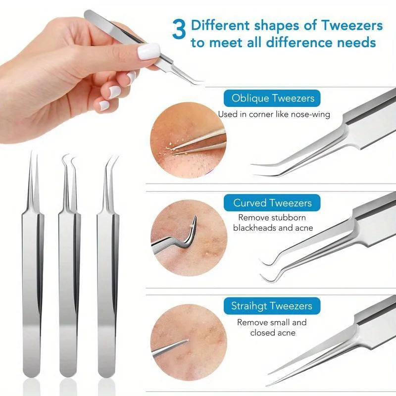 Outils d'élimination des points noirs, Kit d'outils Popper de boutons 16 pièces, outils de points noirs pour les imperfections, outil d'extraction de boutons en acier inoxydable