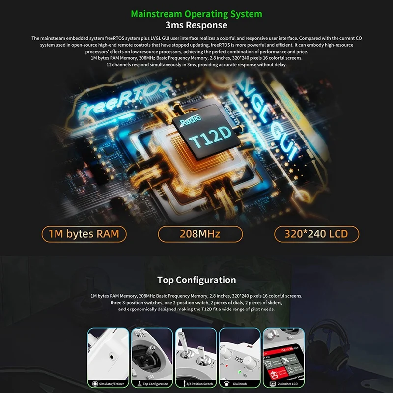 Radiolink-ドローンt12d12ch rcトランスミッター,2.4GHz,リモコン,2.8インチLCD,fpv,固定翼,飛行機,車