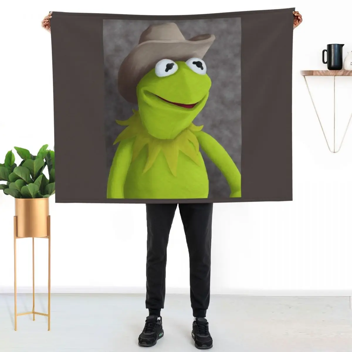 

Cowboy Hat Kermit Portrait Throw Blanket All Season Soft Lightweight Blanket for Home