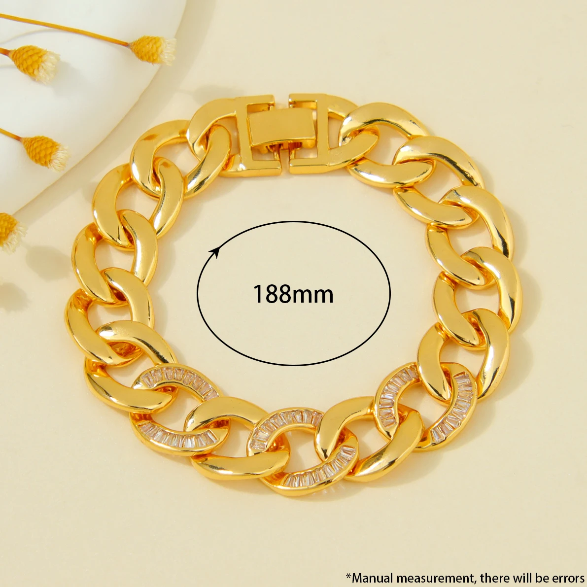 Italienisches Hip-Hop Zirkonia Armband 21k Vergoldet Dubai Mode Kubanische Manschettenarmbänder Naher Osten Islamischer Damenschmuck für Veranstaltungen und Partys – Detail 9