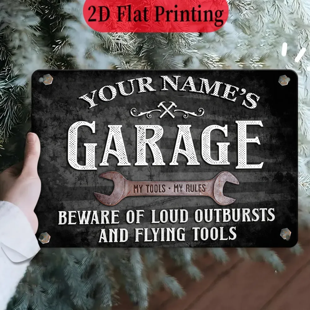 [2D Flat] 1pc Personalized Name Retro Garage Beware Flying Tools Funny Tin Sign Decor (Only For Decoration) view 5