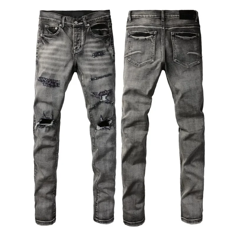 Top Quality High Street American Pur jeans Men Fashion distressed Repair Low Rise Skinny Denim pants