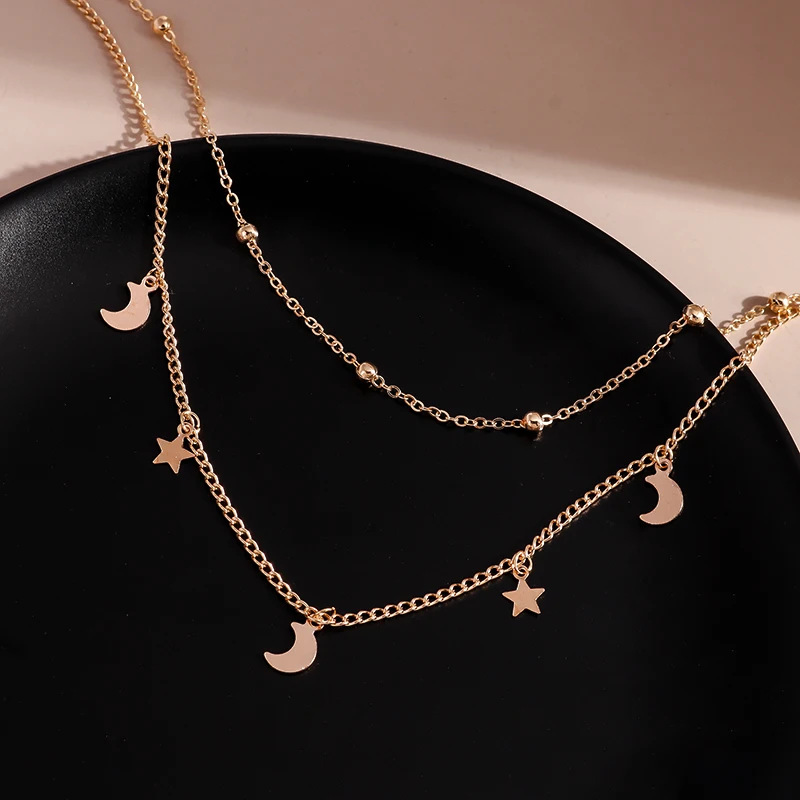Aihua Einfache Sterne Mond Halskette Mode Doppel Schicht Frauen Schlüsselbein Minimalistischen Anhänger Halsketten Collares Schmuck Bijoux Geschenke – Detail 5