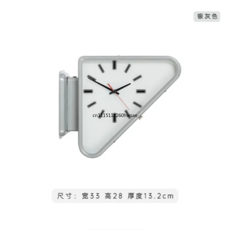 Metal Double Sided Triangular Silent Wall Clock, Simple Decorative Wall Mount Clock for Home & Commercial Corridor