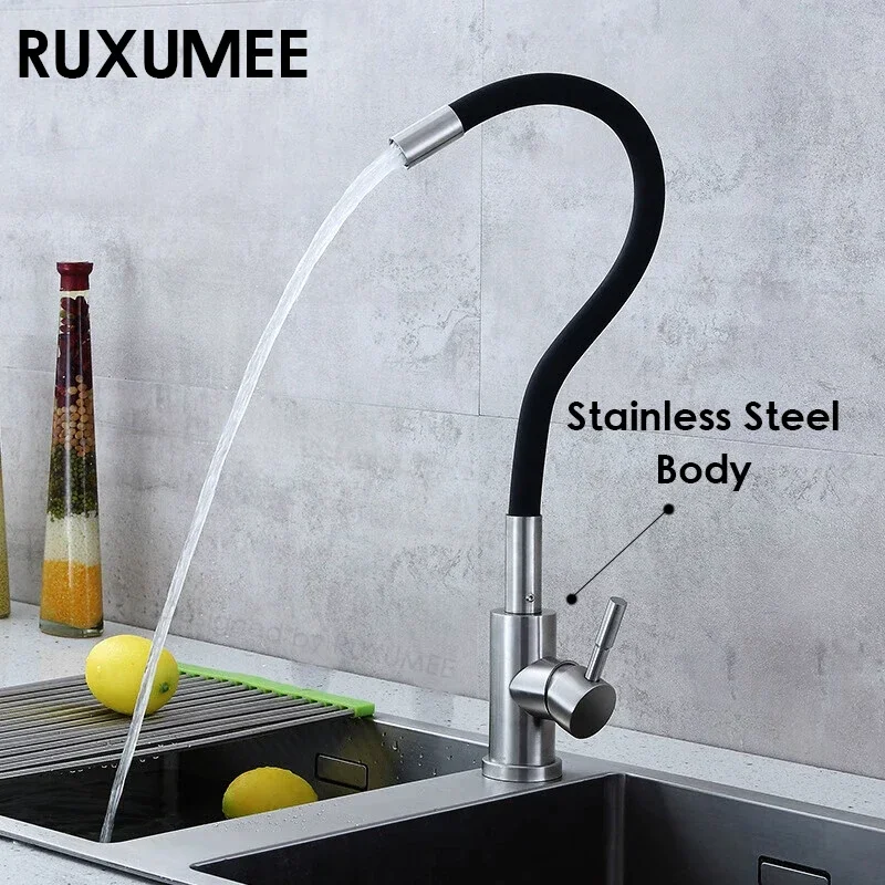 

Stainless Steel 360 Rotating Flexible Kitchen Faucet Single Mode Brushed Cold and Hot Water Mixer Tap Torneira Deck Mounted