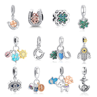 Original 925 Sterling Silver Charms Lucky Clover Horseshoe Hamsa Hand Bead Fit Brand Bracelets Necklaces DIY Jewelry For Women