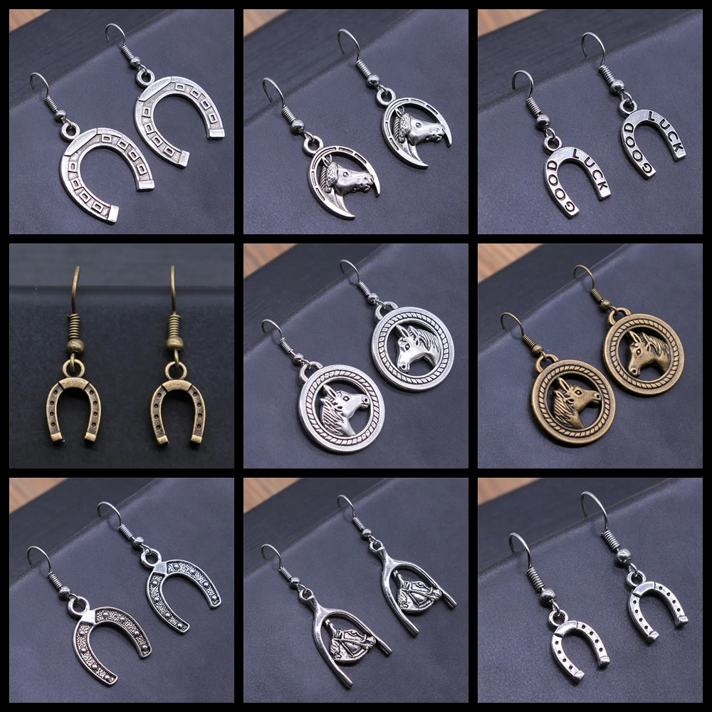 Vintage Lucky Horseshoe Pendant Dangle Drop Earrings For Women Girls Good Luck Jewelry Fashion Jewelry Gift