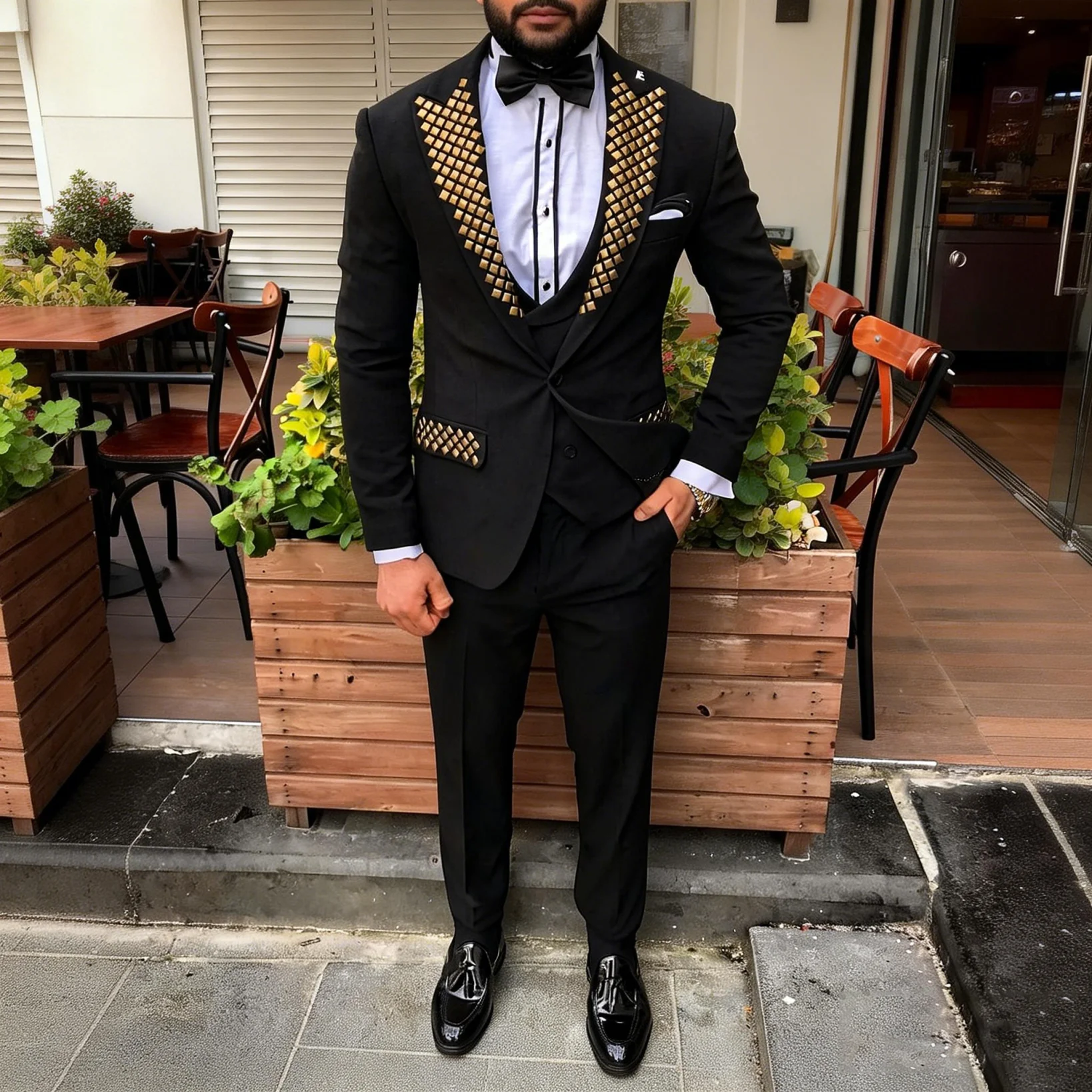 بدلة رجالية عصرية مطرزة بياقة  - مراجعة Men Formal Wear Modern وسعره