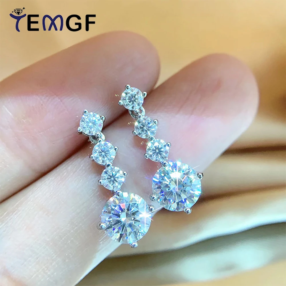 

Серьги-гвоздики TEMGF с муассанитом и кисточками, стерлинговое серебро S925 для женщин, простые сверкающие ювелирные изделия, фестиваль, дата, любовь, подарок