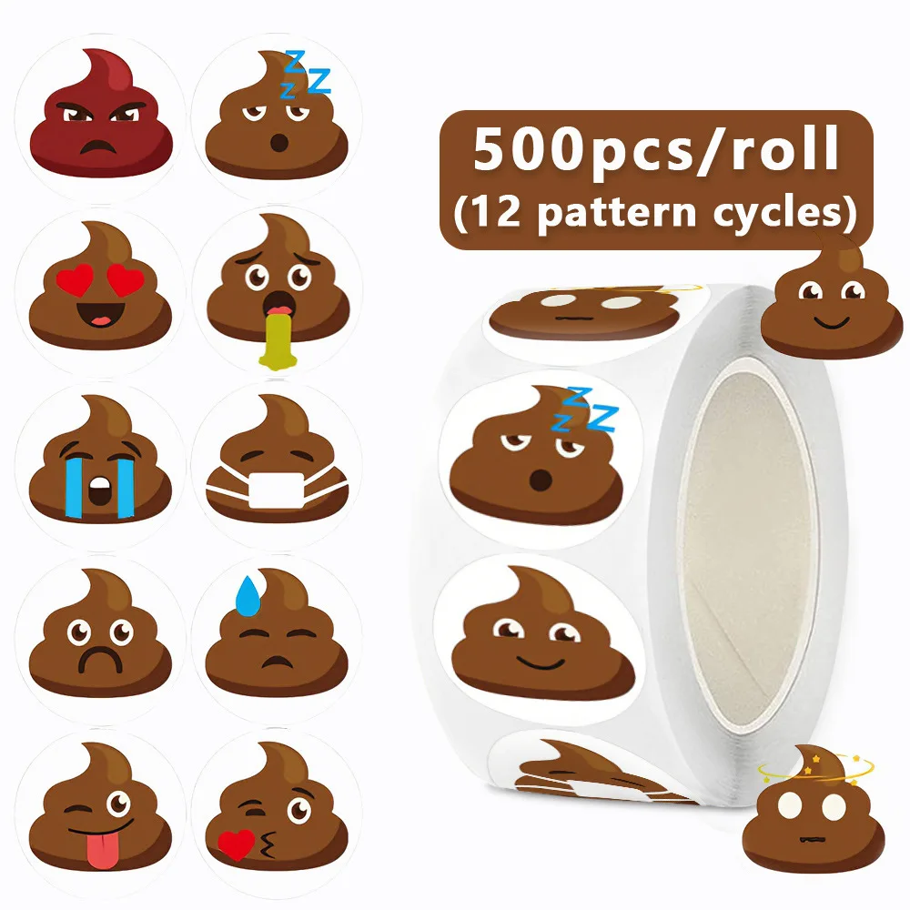 500Pcs Funny Poop Roll Stickers Vinyl Self-Adhesive Decals for Scrapbook Journal Laptop Skateboard Water Bottles Computer Decor