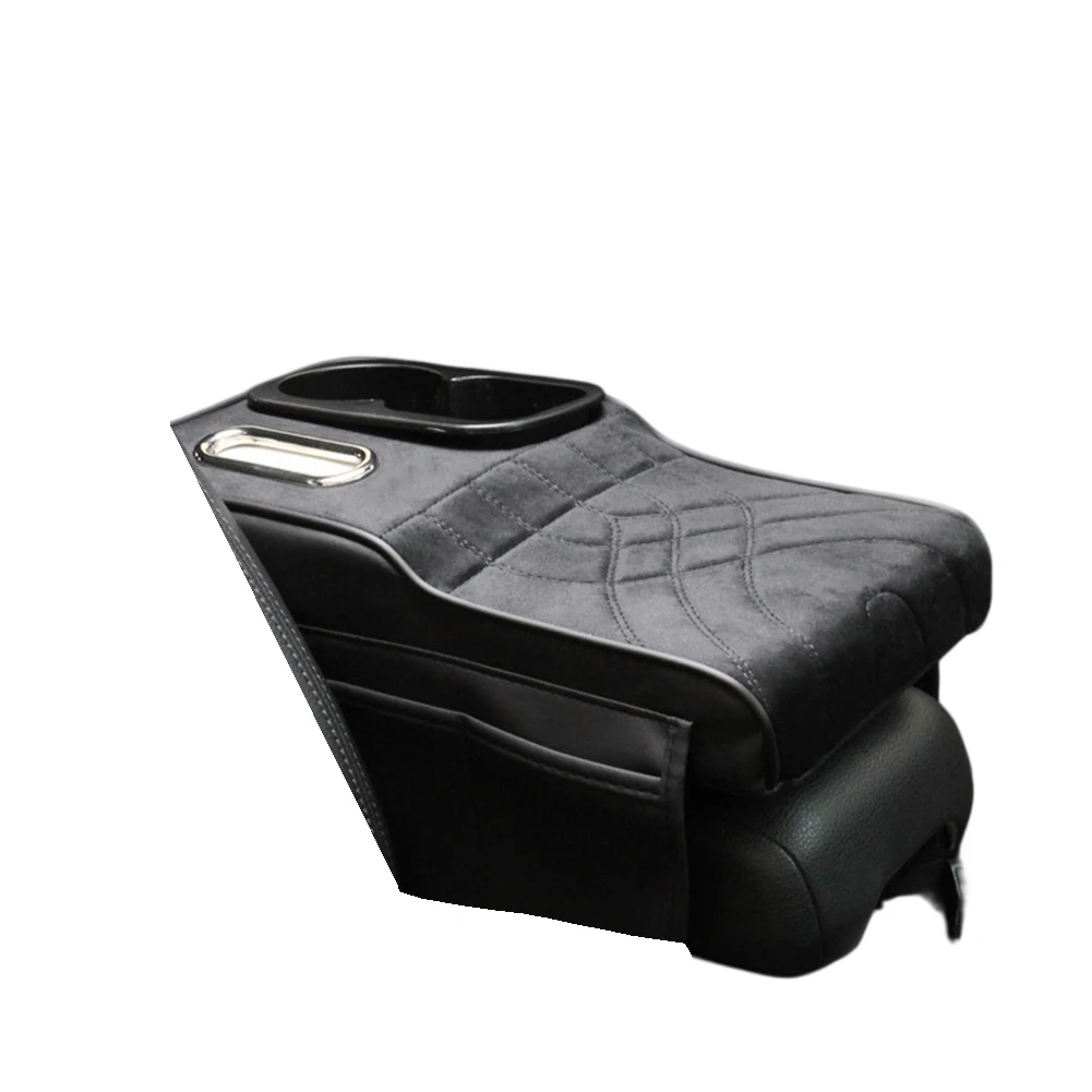 PU Leather Armrest Box Booster Pad With Cup Holder Tissue Box Storage For Car Interior Accessories Storage Pad
