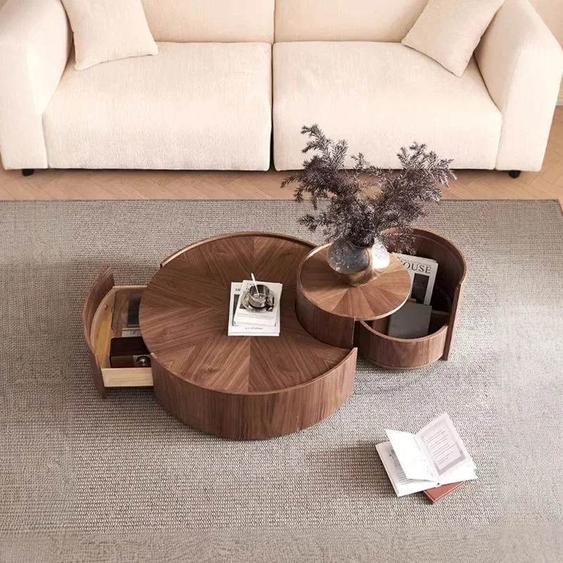 

Italian Vintage Coffee Table Luxury Premium Round Drawers Coffee Table Storage Modern Table Basse Design Living Room Furniture