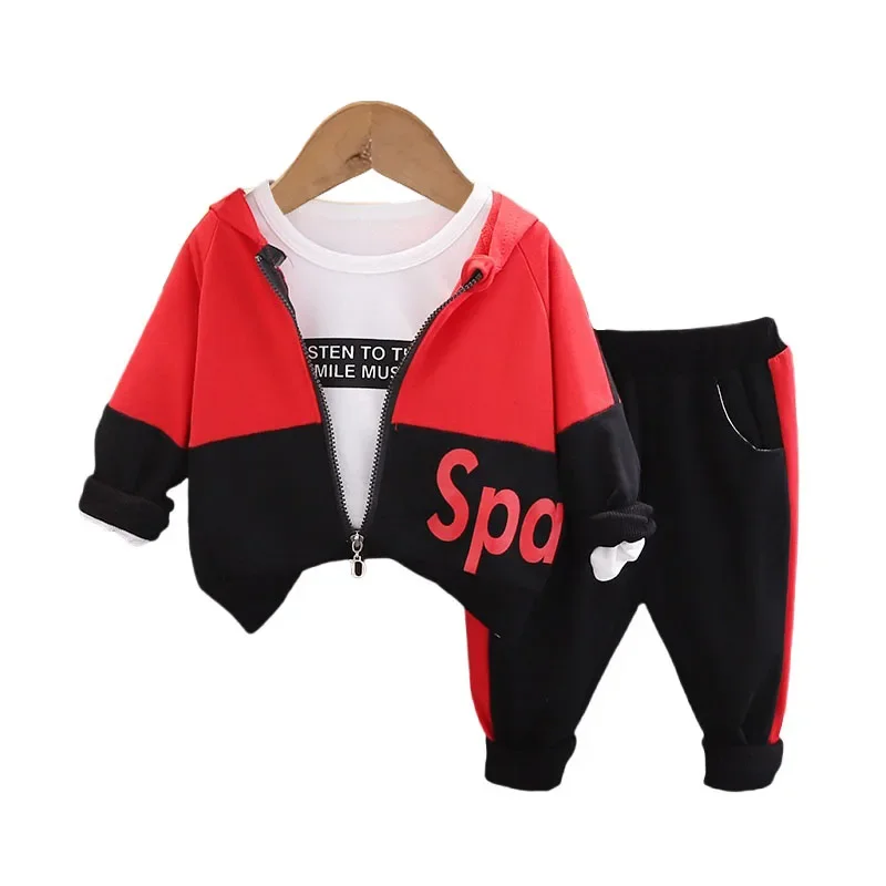 

Baby Boy Fall Clothes Toddler Set 2024 New Korean Zipper Hooded Coats + T-shirts + Pants Boys and Girls Outfits Kids Sports Suit