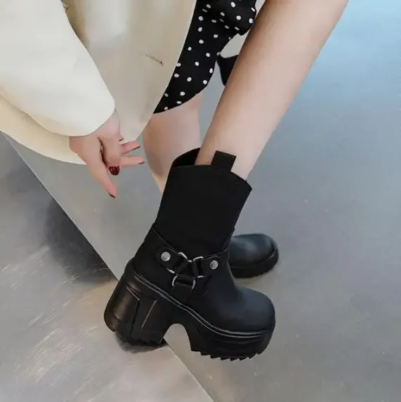 10CM  Microfiber Leather Women Chunky Sneaker Autumn Winter Plush Warm Casual Ankle Booties Spring Platform Fashion Shoes