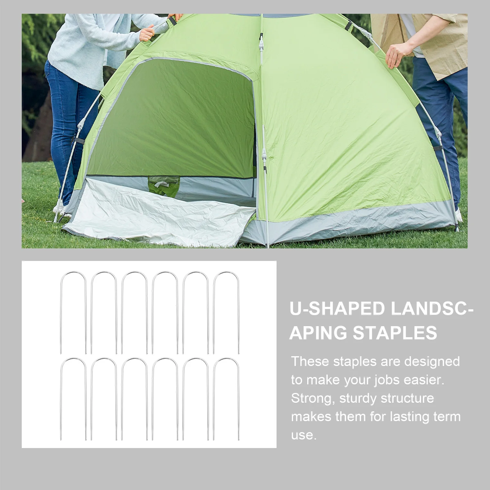 

12Pcs U-Shaped Landscaping Staples Heavy Duty Garden Stakes for Weed Barrier Fabric Ground Fastening Yard Fencing Trampoline