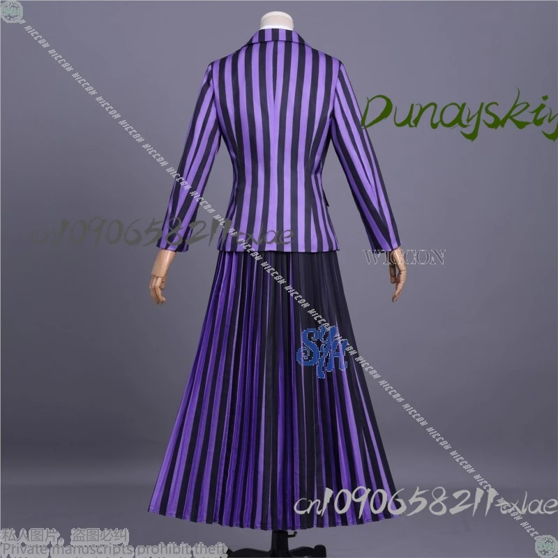 Agnes Cosplay nunca Anime película más disfraz uniforme escolar gótico negro púrpura rayas abrigo vestido Lolita Halloween Navidad Cos