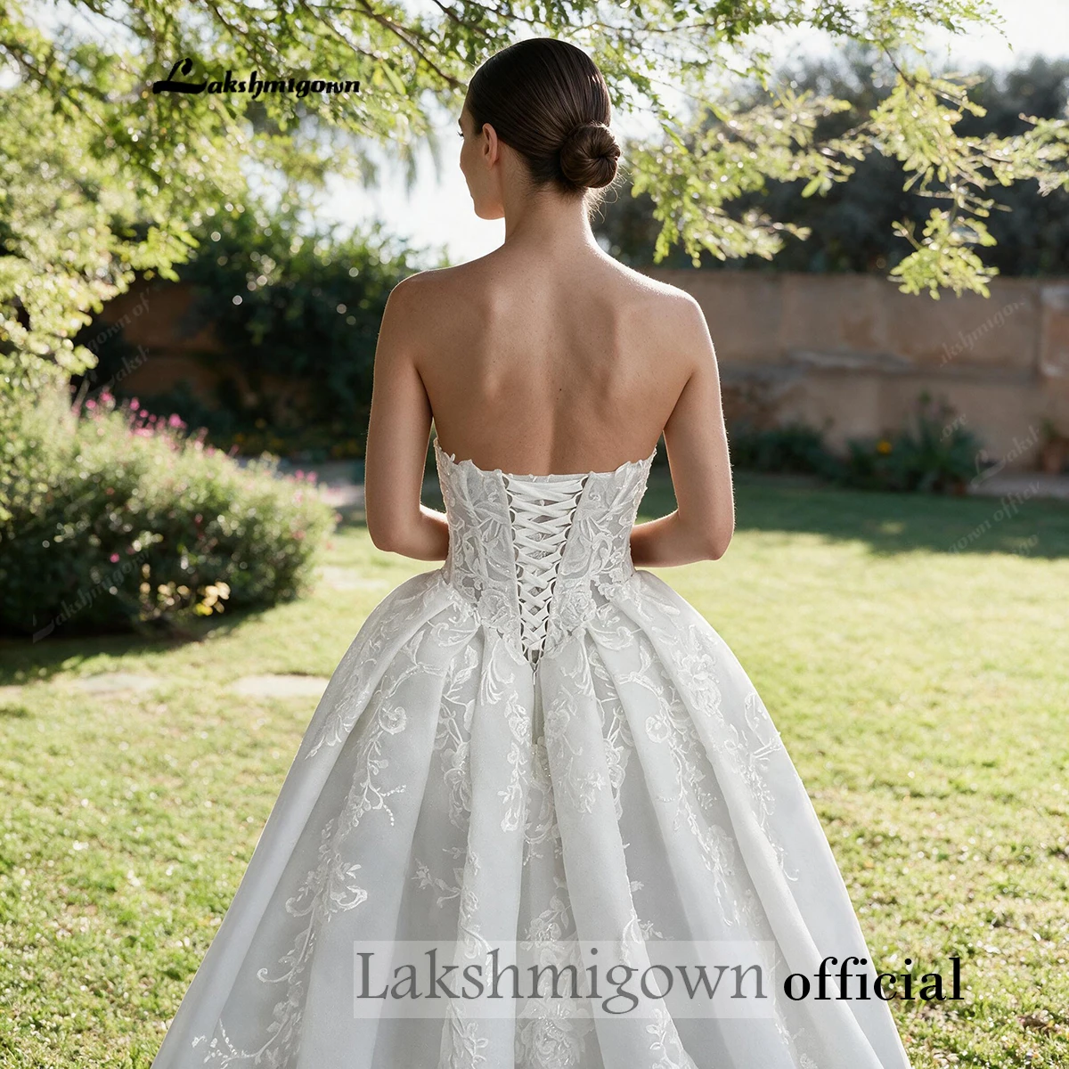 Lakshmigown Brautkleid mit Herzausschnitt, Korsett, Spitzenapplikationen, Ballkleid, Schnürung am Rücken, Brautkleid für Kirche, Outdoor-Hochzeit, individuell anpassbar – Detail 7