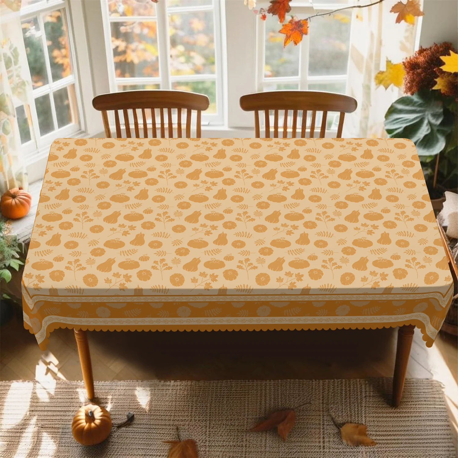 Striped pumpkin foliage tablecloth for autumn, 1 pack, suitable for Thanksgiving kitchen table party decorationxzj