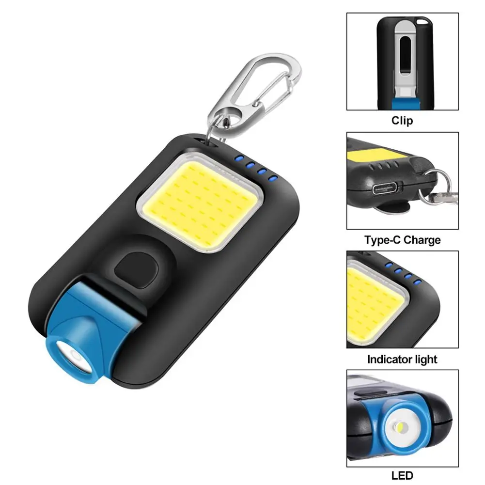 1PCS Mini Led Keychain Flashlight Multi-fuctional Usb Rechargeable Cob Work Lights Outdoor Emergency Camping Light Wholesale